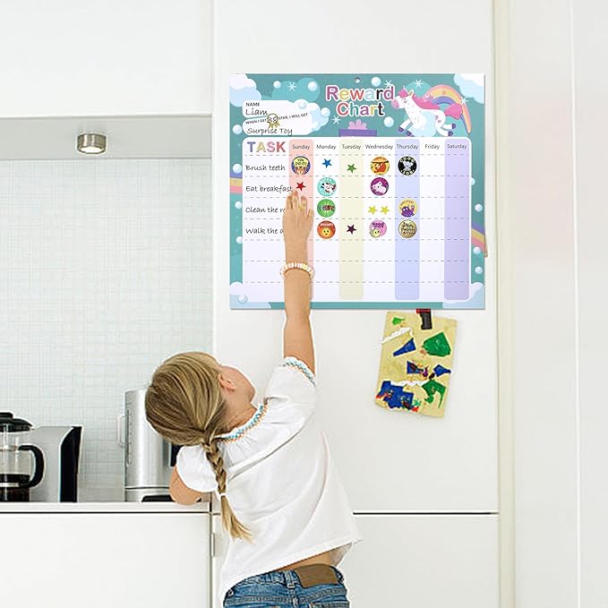 Behavior Chart for Kids - Reward Chart for Kids with 26 Reward Sheets, Magnetic Reward Chart for Kids with 1600 Star Stickers, 50 Motivational Stickers, Responsibility Chart for Kids, Behavior Chart