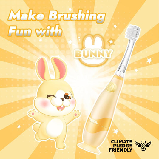 Papablic Toddler Sonic Electric Toothbrush Kids for Ages 1-3 Years, Baby Electric Toothbrush with Cute Rabbit Cover and Smart LED Timer, 2 Brush Heads (Bunny)