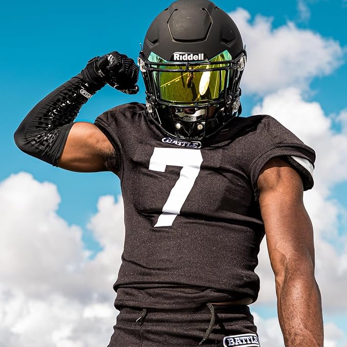 Battle Sports American Flag 2.0 Chrome Oxygen Football Mouthguard - Convertible Strap, Superior Airflow & Better Performance, Maximum Protection & Breathability Mouthpiece, Works with Braces - Gold