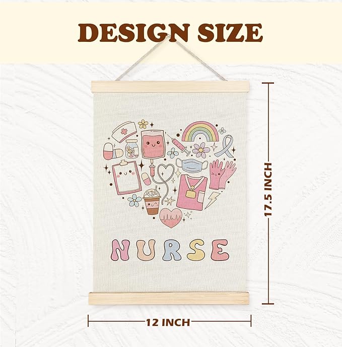 Yomisex Cute Nurse Wall Art Poster, Nursing Gifts for Women Student Nurses, Trendy Retro Pink Medical Nurse Stuff Wall Art Framed for Nurses Office Home Decor, 12x16 Inch