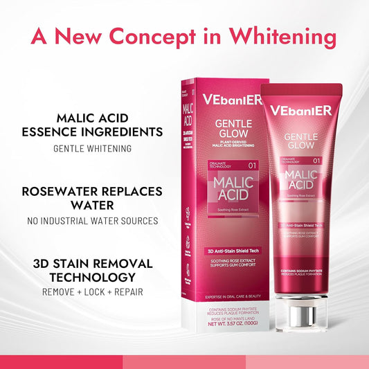 MALIC Acid Teeth Whitening Toothpaste,Natural Care Deep Stain Removal&Plaque,Fluoride Free,Non Toxic,for Adults, Kids and Sensitive Teeth,with Niacinamide,3.57oz.