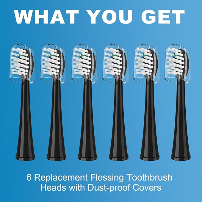 Replacement Brush Heads for WaterPik Sonic-Fusion 2.0 Flossing Toothbrush (SF-03/SF-04) and Sonic-Fusion Flossing Toothbrush (SF-01/SF-02),6 Count Black with Covers