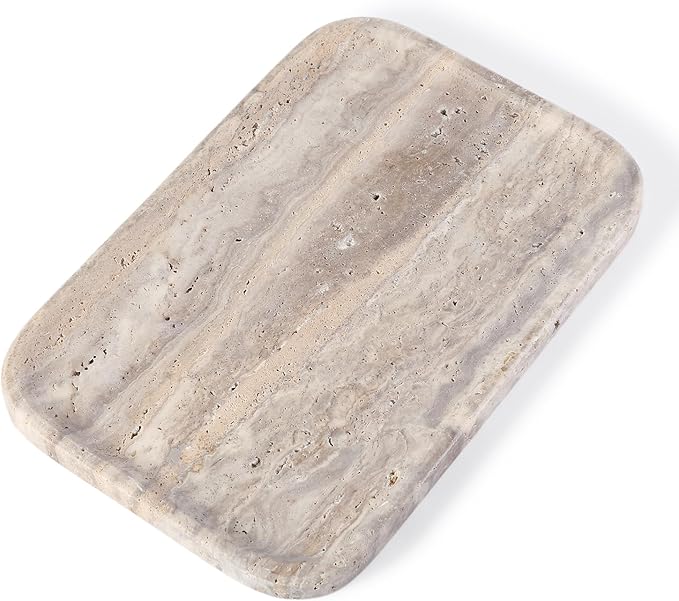 Marble Vanity Trays, Travertine Bathroom Tray, Decorative Tray for Dresser Countertop, Grey Stone Serving Holder for Kitchen, Storage Trays for Perfume, Jewelry Candle Organizer