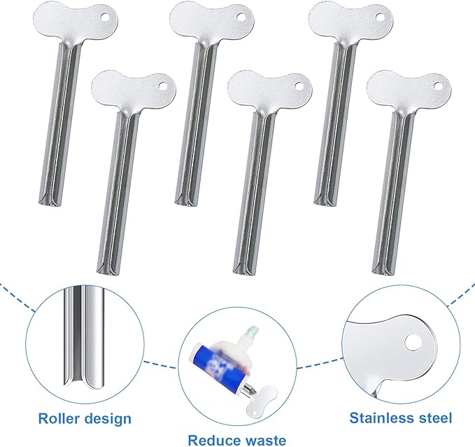 6 Pcs Toothpaste Squeezer, Metal Tube Squeezers, Stainless Steel Toothpaste Keys Roller Tube, Manual Dispenser Roller Tube Wringer for Toothpaste Paint,Cream, Cosmetic and Hair Dye(Silver)