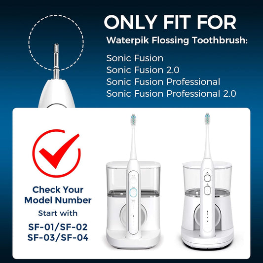 6 Pack Toothbrush Replacement Heads Compatible with WaterPik Sonic Fusion 2.0, FitMount Flossing Brush Head Fit for Water-Pic SF-01 SF-02 and 2.0 SF-03 SF-04
