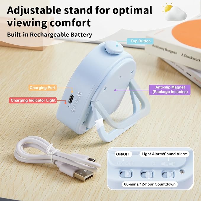 Visual Timer for Kids, Rechargeable Timer for Classroom Office Kitchen with 'Rainbow' Pattern Design, 60min/12h Silent Countdown Timers, Pomodoro Timers Management Tool for Toddler ADHD
