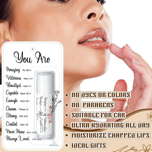 100 Pack Christian Religious Gifts Bulk Bible Verse Lip Balms 5 Flavor for Women Men Christian Religious Church Party Favors with Scripture Inspirational Gifts for Coworkers Staff (Classic)