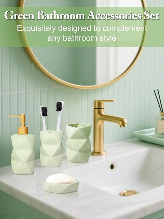Bathroom Accessories Set,4 Pcs Bathroom Accessory Set,Includes Lotion Soap Dispenser,Toothbrush Holder,Tumbler,Soap Dish,Ceramic Bathroom Sets Complete,Bathroom Sink Set for Modern Home Decor(Green)