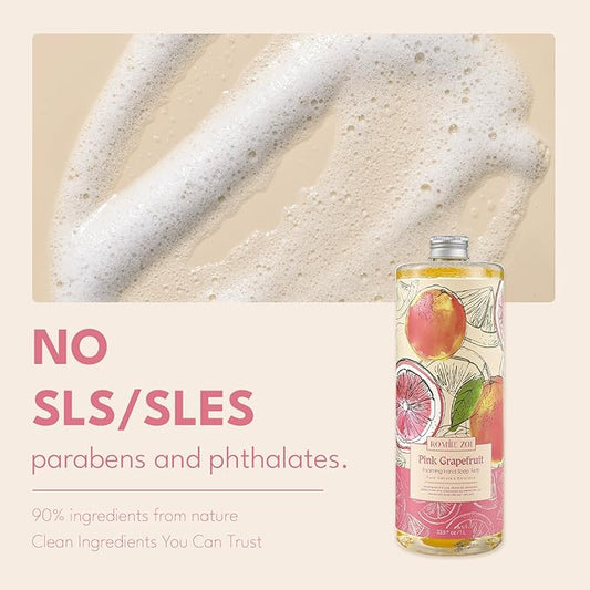 ROMIIE ZOI Foaming Hand Soap Refill Gift Set – 3 Pack *33.8 Fl Oz with Dispenser, Pink Grapefruit Scent–Moisturizing, Biodegradable & Chemical-Free Formula for Bathroom, Kitchen, Sensitive Skin