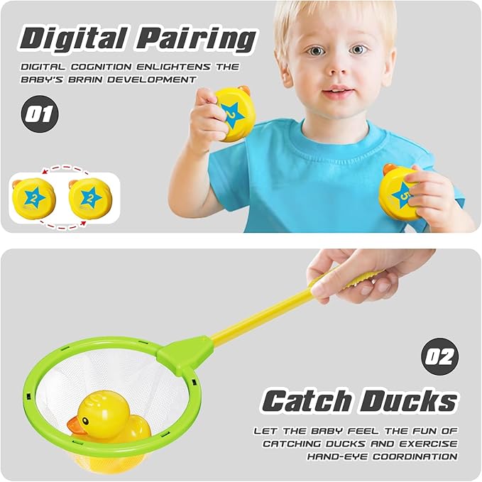 Duck Matching Bath Toys for Kids - 20 Plastic Ducks with Storage Bag | Fun Memory Games-Float Mini Duck Baby Bath Ducky Shower Toys-Water Outdoor Game for Children,Preschoolers,Birthday Party Carnival