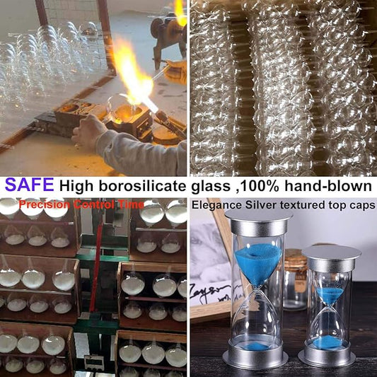 SuLiao Sand Timer 15 Minute Hourglass, Silver Plastic Sand Watch Clock 15 Min, Hour Glass Sandglass Timer for Kids, Games, Classroom, Kitchen, Decorative (15 Min, Blue Sand)