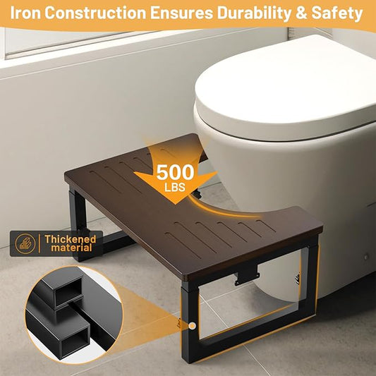 Bamboo Toilet Stool Squat, 7in 8 in & 9in Adjustable Heights, Foldable Poop Stools for Bathroom Adults Kids, Squat Stool Potty with Non-Slip, Sturdy Pooping Step Stools, Brown