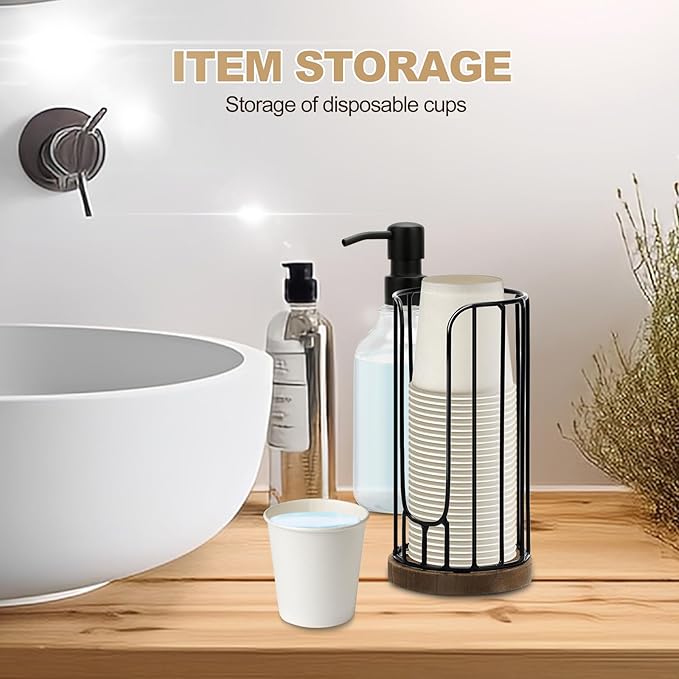 Heightened Rural Style Bathroom Cup Dispenser, Small Disposable Paper Cup Holder, 3oz Disposable Mouthwash Cup Storage Rack, Iron Bathroom
