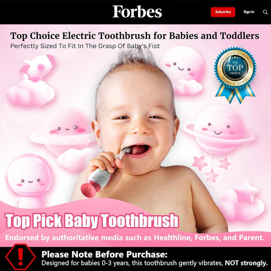 Toddler Electric Toothbrush Kids Age 1-2-3 Years Old, Infants & Baby Electric Toothbrush with Finger Tooth Brush, Cute Cover, LED Light, 2 Minutes Timer, 4 Brush Heads, Suction Cup (Pink Astronaut)