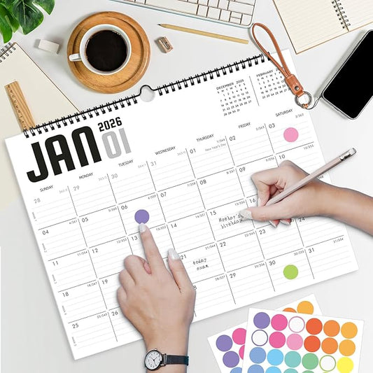 2026 Calendar, Wall Calendar 2026-2027, 18 Month Calendar January 2026 - June 2027, 14.8" X 11.5", Calendar with Twin-Wire Binding, Hanging Hook and Julian Dates (White Style)