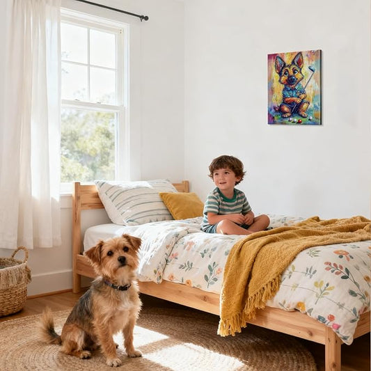 YOUHONG Animal Art Animal Pictures Wall Decor Dog Art with Inner Wooden Frame - Lightweight, Sports Wall Decor for Boys Bedroom & Living Room Decoration Ready to Hang (12x15.7 Inches)