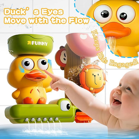 Baby Bath Toys with Scoop Suction Cup, Interactive Duck Lion Bathtub Toy for Toddlers 1-3, Infant Fun Shower Gift for Bath Time 1 2 3 4 Year Boy Girl