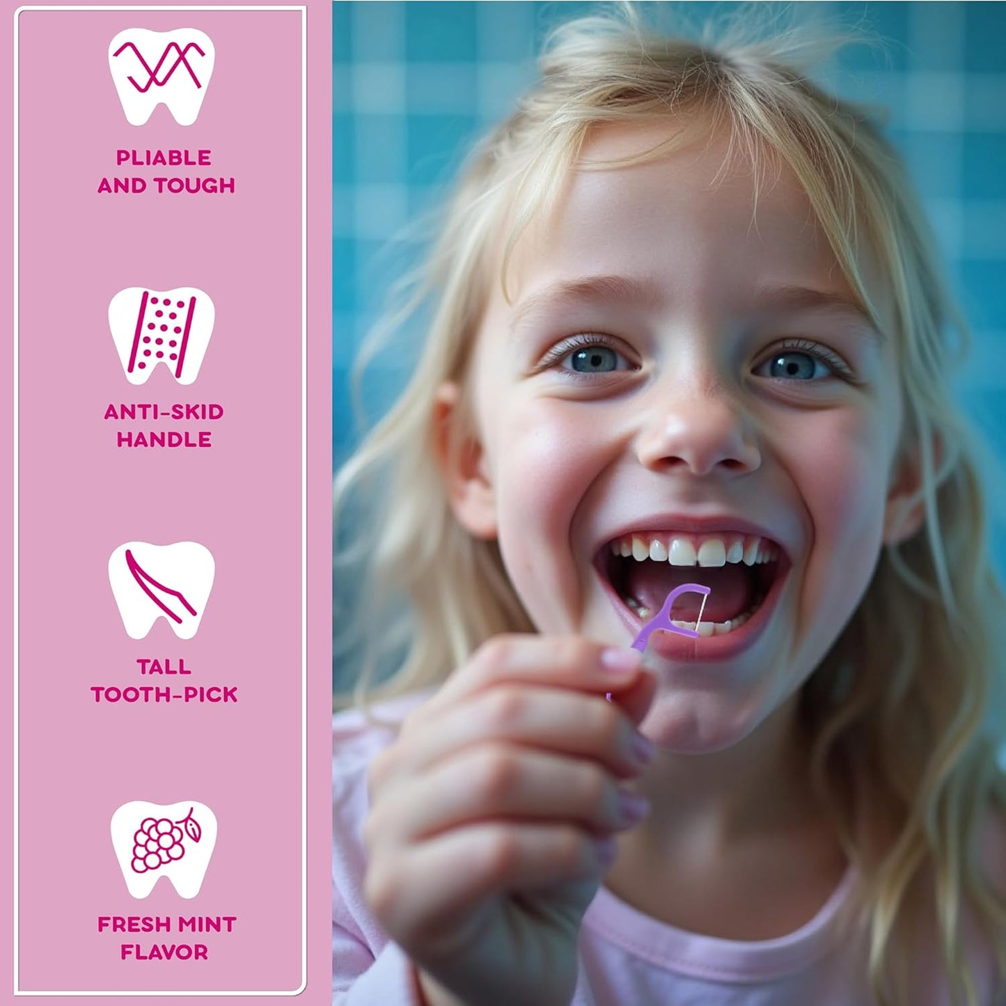 Flavored Floss Picks, 300 Count, Dental Floss Picks for Teeth with Fun Fruit Flavors, Flosser Picks for Adults and Children, | Bubble Gum Flavor