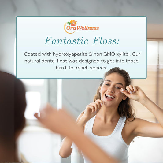 OraWellness Fantastic Floss, Waxed Dental Floss with Hydroxyapatite for Tooth & Gum Repair, Shred Resistant, Gentle & Expanding Alternative to Floss Picks, Pack of 2