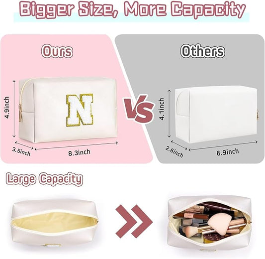 TOPEAST Preppy Makeup Bag, Small Cosmetic Travel Bags for Women, PU Leather Waterproof Toiletry Bag with Zipper, Personalized Birthday Gift for Women Girl, Preppy Gifts for Girl (White Z)