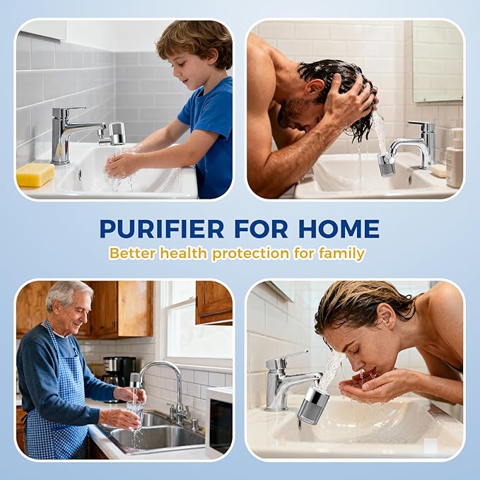 KLLEYNA Pull-Down Faucet-Mount Water Filters - (22 Adapters)Swivel 720° Sink Tap Filtration, Pressurized High Flow 2-Mode Spray, Active Carbon Purifier Reduce Chlorine for Great Taste,Last 528 Gallons