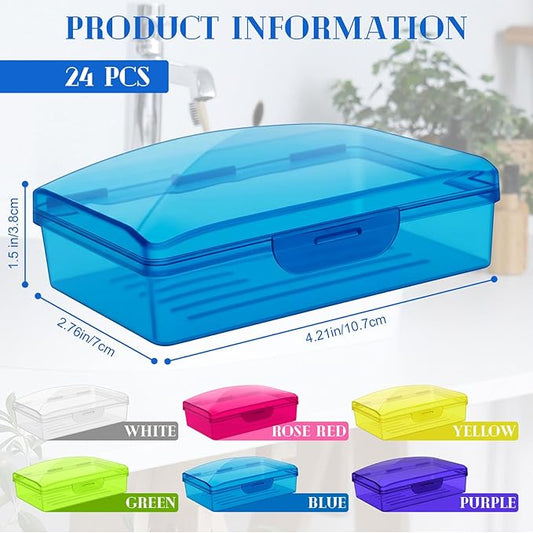 24 Pcs Travel Soap Container Portable Plastic Soap Boxes Bulk with Lid Homeless Donations Bulk Gym Shower Tour Groups Hotel Outdoor Camping (Mixing Colors)