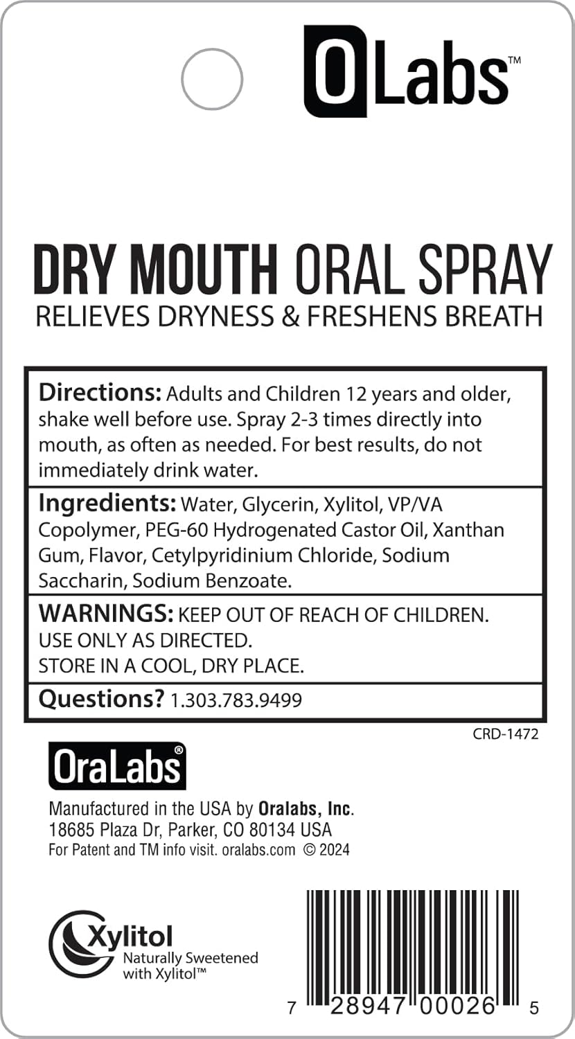 Dry Mouth Spray - Sugar Free, Alcohol Free, Mint Breath Spray with Xylitol, 2 Pack - 4 (0.25 oz) Travel Size Sprays Total