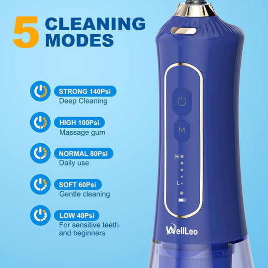 Water Flosser for Teeth, 300ML Cordless Oral Irrigator Rechargeable Dental Flosser Picks with 5 Modes 5 Jet Tips,IPX7 Waterproof Teeth Cleaner for Braces Gum Care, Home Travel Use