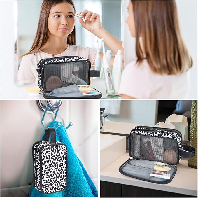 Snow Leopard Toiletry Bag for Girls, Travel Toiletry Bag for Teen Girls Cosmetic Bag Makeup Bag Waterproof Hanging Wash Bag Toiletries, Cheetah