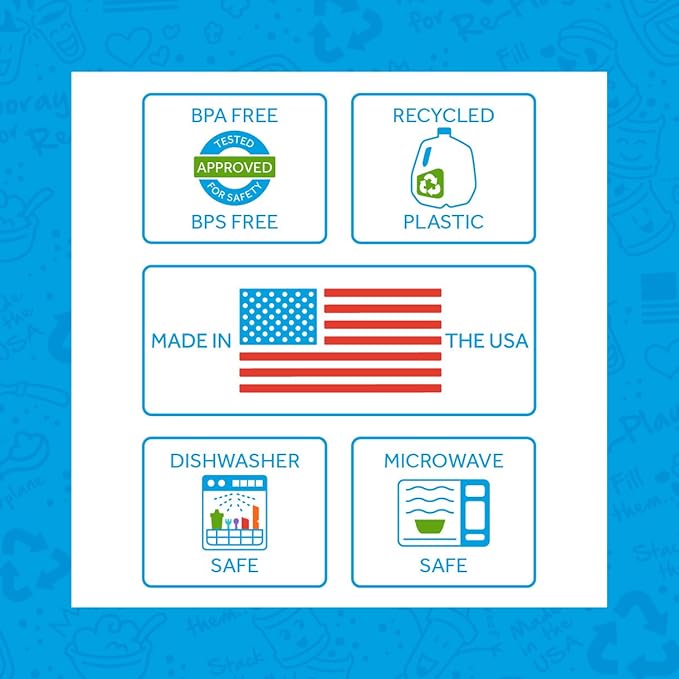 Re-Play 12 oz. Toddler Bowls Set of 6 - Kids Deep-Walled, Durable & Reusable Snack and Meal Bowls, Dishwasher & Microwave Safe, BPA-Free, Made in USA from Recycled Plastic, Fairytale