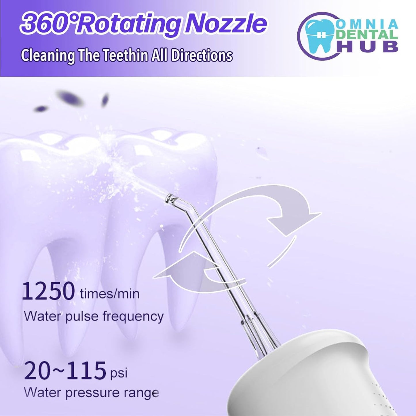 1 PC Water Dental Flosser Cordless for Teeth Cleaning by Omnia ONE | 3 Modes Oral Irrigator with 2 Jet Tips 300ML Braces Flossers Cleaner | Portable IPX7 Waterproof for Home Travel