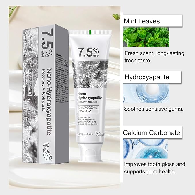 2Pcs Hydroxyapatite Toothpaste, Deep Cleaning Toothpaste, Advanced Enamel Protection, Fluoride-Free Formula with Gentle Mint, for Sensitive Teeth (120g)