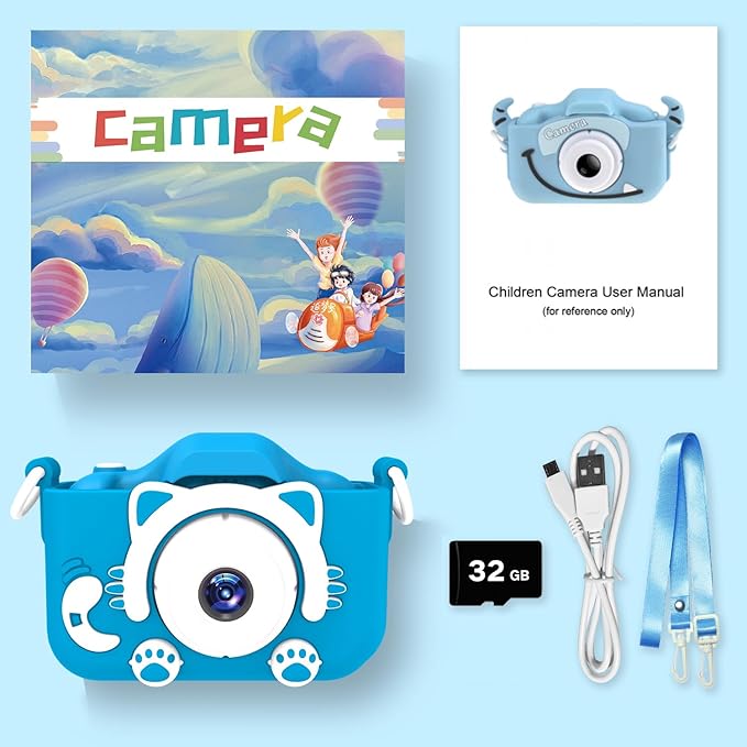Goopow Kids Camera Toys for 3-8 Year Old Girls Boys,Children Digital Video Camcorder Camera with Cartoon Soft Cover, Best Chritmas Birthday Festival Gift for Kids - 32G SD Card Included