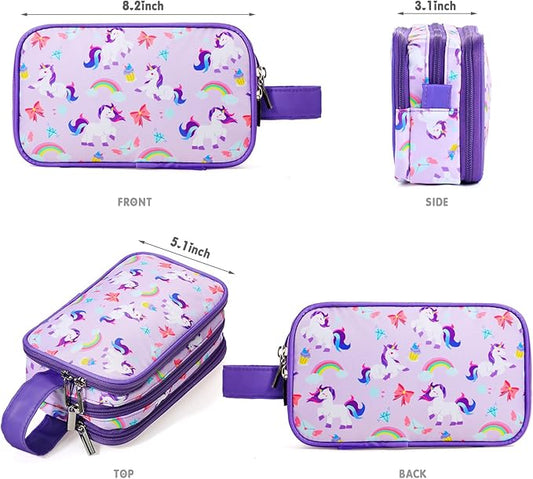 Kids Toiletry Bag for Girls, Travel Toiletry Bag for Little Young Girls Cosmetic Bag Makeup Bag Waterproof Hanging Wash Bag Toddler Toiletries, Unicorn Purple
