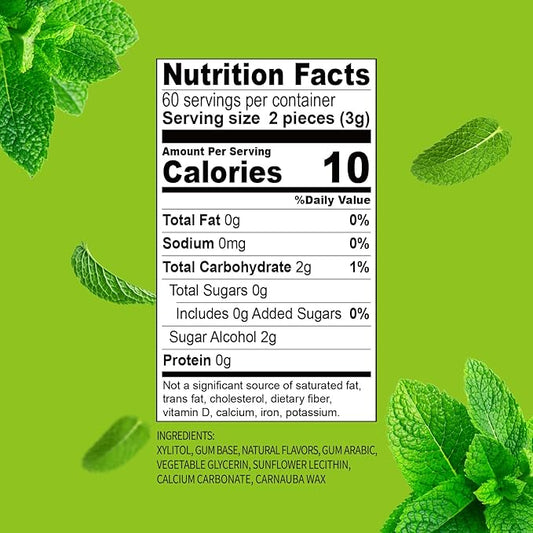 DC24 DAILY CARE 100% Xylitol Gum, No Aspartame, Sugar Free Chewing Gum, Natural Spearmint Flavor, Gluten Free, Vegan, 60 Pieces, Pack of 2