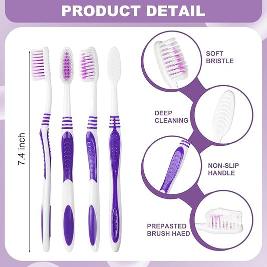 100 Prepasted Disposable Toothbrushes Individually Wrapped Pre Pasted Toothbrushes Soft Bristle Travel Tooth Brush Single Use Wrapped for Hotel, Camping, Travel and Gift for The Homeless (purple)