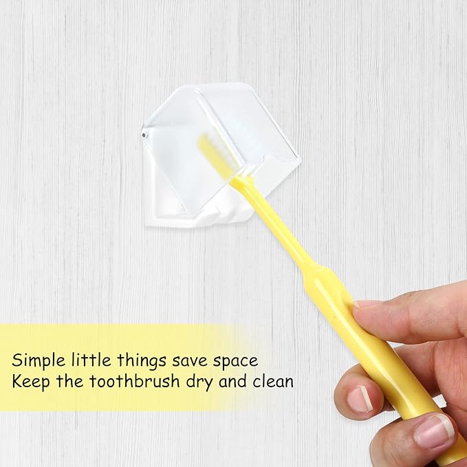 4 PCS Toothbrush Holder Wall Mounted with Cover for Bathroom, Self Adhesive Toothbrush Storage Organizer for Shower, Mini Toothbrush Hanger Rack for Dorm, Cabinet