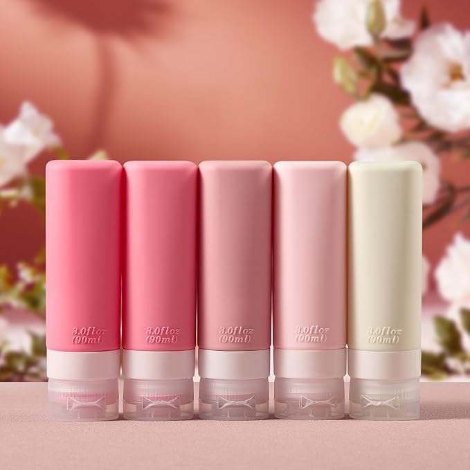 INSFIT Travel Bottles for Toiletries, TSA Approved 3oz Travel Size Containers, BPA Free Leak Proof Squeezable Silicone Tubes for Shampoo Conditioner Lotion Soap with Labels