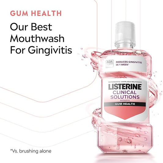 Listerine Clinical Solutions Mouthwash Gum Health Antiseptic, Antigingivitis and Antiplaque Oral Rinse Helps Prevent Buildup and Immediately Kills Germs for Healthier Gums, ICY Mint, 500 mL