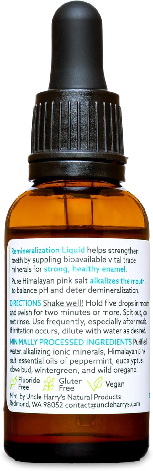 Uncle Harry's Natural & Fluoride-Free Remineralization Liquid for Tooth Enamel - Freshens Breath & Strengthens Teeth (2 Pack, 1 oz.)