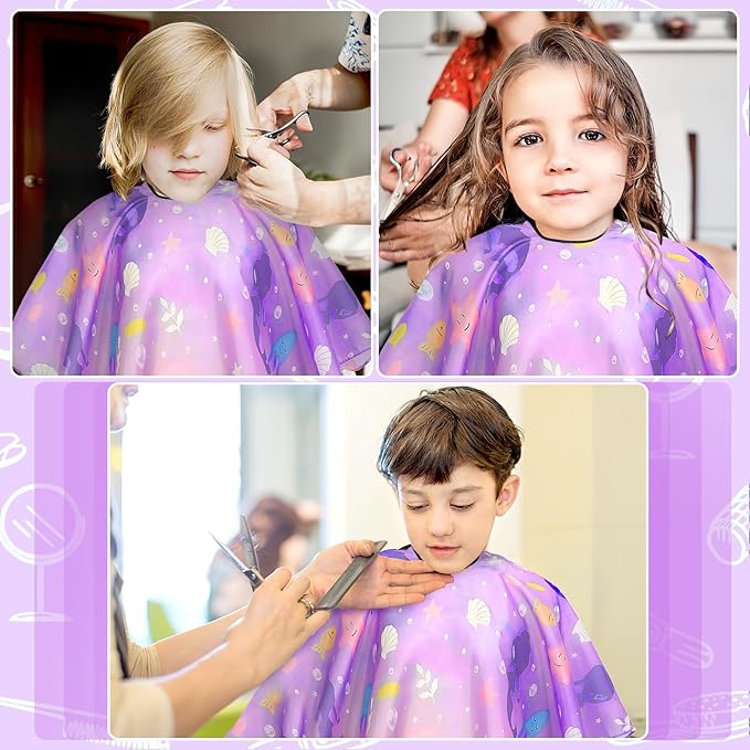 FEBSNOW Kids Hair Cutting Cape, Professional Barber Cape and Neck Duster Brush Cartoon Hairdresser Apron with Adjustable Closure for Children & Adults 55x39 Inches