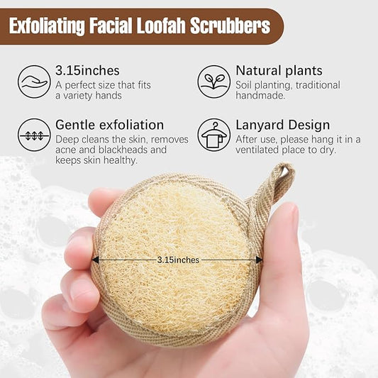 Face Exfoliating Loofah Scrubber Exfoliator Pads - Natural Luffa Facial Sponges Brush for Cleansing Exfoliation, Manual Face Cleanser Pad for Scrub Clean Facial Skin for Men Women Bath Shower, 6 Pack