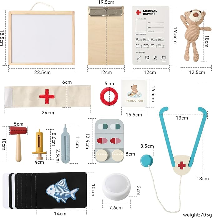 Doctor Kit for Toddlers 3-5, Pet Vet Pretend Play Toys for Kids, with X-Ray, Wooden Light Box, Medical Tools, STEM Educational Montessori Toys