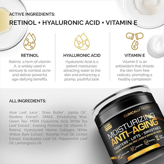 Men's Face Cream Moisturizer - Anti-Aging Cream For Men, Collagen, Retinol & Hyaluronic Acid - Day & Night - Facial Skin Care- Anti Wrinkle 1.7 oz