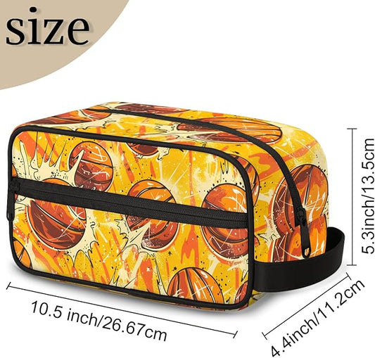 Watercolor Basketball Boys Travel Toiletry Bag Waterproof Wash Bag Shower Shaving Bag Cosmetic Organizer Makeup Bag Portable Toiletries Accessories for Women Men Basketball