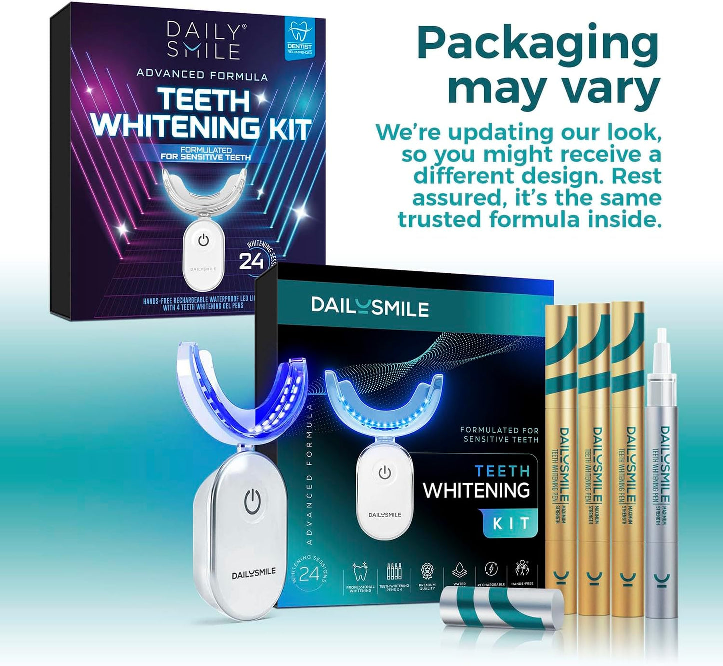 Teeth Whitening Kit with LED - Formulated for Sensitive Teeth, Hands-Free, Waterproof LED Light and 4 Gel Pens, Instant Results