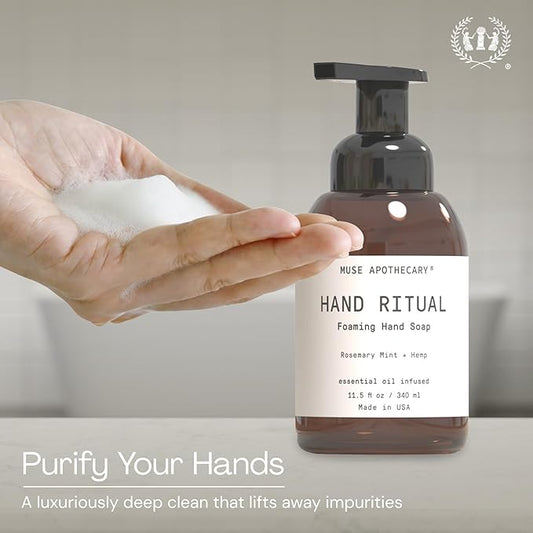 Muse Apothecary Hand Ritual - Aromatic and Nourishing Foaming Hand Soap, Infused with Natural Aromatherapy Essential Oils - USDA Certified Biobased - 11.5 oz, Rosemary Mint + Hemp