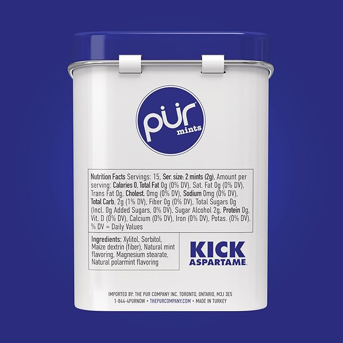 PUR Mints | Aspartame-Free | Made with Xylitol | Sugar-Free, Vegan, Gluten-Free & Keto Friendly | Natural Polar Mint Flavor, 30 Pieces (Pack of 12)