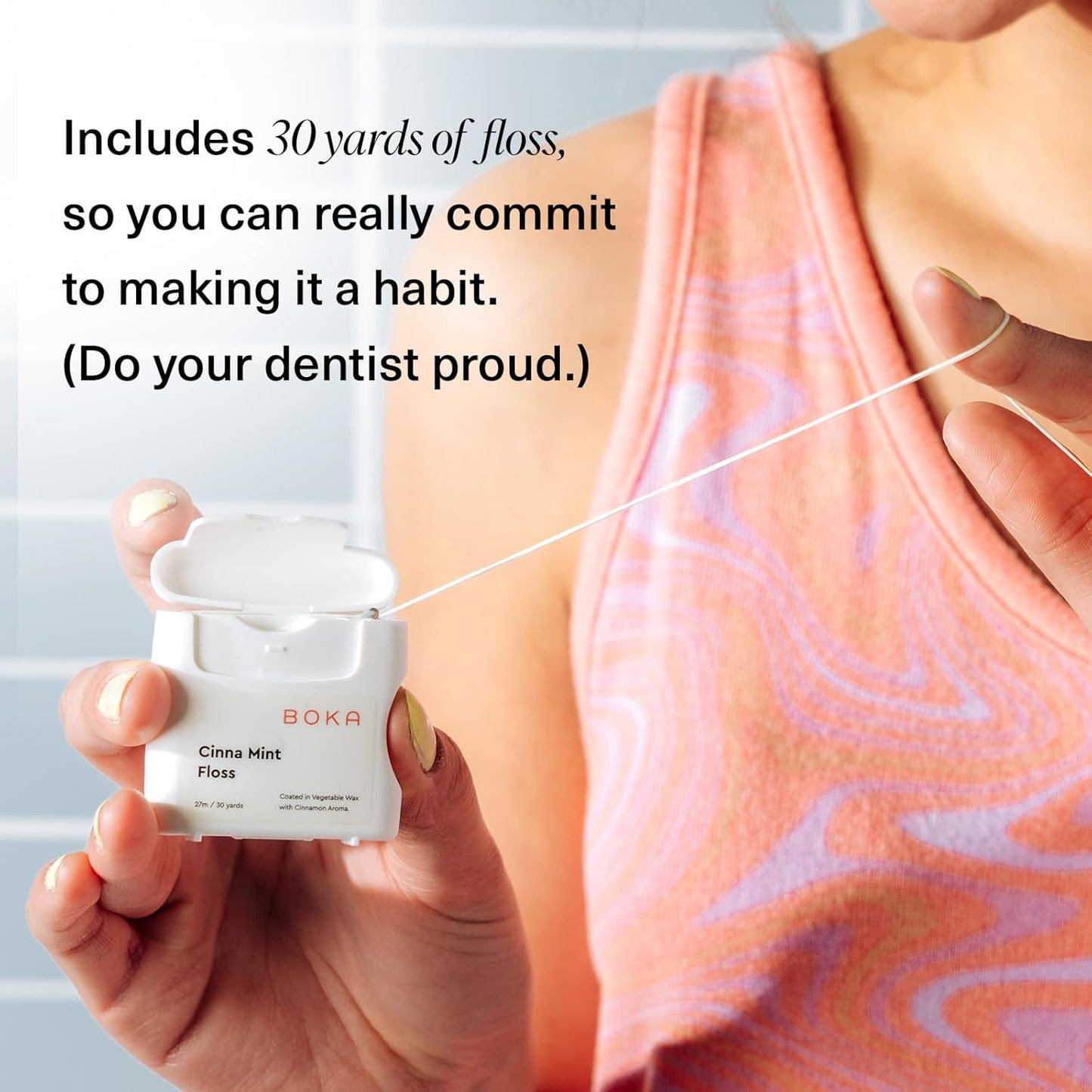 Boka Cinna Mint Woven Dental Floss, Made from Natural Vegetable Wax, Teflon-Free, 30 Yards of Waxed Floss (Pack of 2)