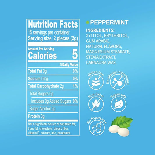 DC24 DAILY CARE Xylitol Mints,No Aspartame Sugar Free Mints,Low-Calorie with Erythritol, Breath Mints Dry Mouth Diabetic Friendly,Peppermint 30 Pieces (Pack of 4)